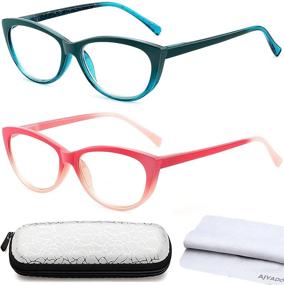 img 1 attached to 👓 2-Pack Cateye Reading Glasses with Blue Light Blocking, Anti-Glare Computer Readers for Women and Men, +1.0 Magnifying Cheaters Eyeglasses featuring Spring Hinge