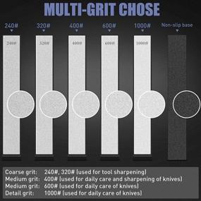 img 2 attached to Эффективный набор алмазных точильных камней из 5 предметов для системы заточки кухонных ножей - зернистость 240/400/600/1000, точильщик с постоянным углом заточки и антискользящим основанием.