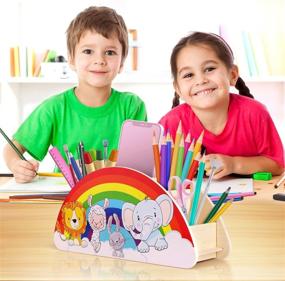 img 1 attached to 🌈 Springflower Classroom Supply For Kids: Rainbow Wooden Pen & Pencil Holders – Organize and Store With Style!