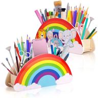 🌈 springflower classroom supply for kids: rainbow wooden pen & pencil holders – organize and store with style! логотип