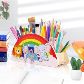 img 2 attached to 🌈 Springflower Classroom Supply For Kids: Rainbow Wooden Pen & Pencil Holders – Organize and Store With Style!