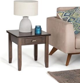 img 1 attached to 🪑 SimpliHome Artisan Solid Wood Square Contemporary End Side Table with Storage, 1 Drawer - 21 inch Wide, Natural Aged Brown - Ideal for Living Room and Bedroom