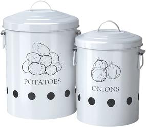 img 4 attached to 🥔 G.a HOMEFAVOR Antique Cream Vintage Potato Onion Canisters: 2-Pack Kitchen Storage Jars with Aerating Tin Storage Holes & Metal Lid