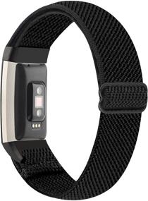 img 4 attached to 👌 Ремешок для Fitbit Charge 2 YONWORTH Twill черный, регулируемый эластичный - мягкий и тянущийся нейлоновый петельный браслет для замены у женщин и мужчин