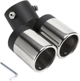 img 4 attached to 🚗 Stainless Steel Universal Car Exhaust Muffler Pipe End Tip - 60mm Round Mouth Double-tube Tail Pipe with Curved Design