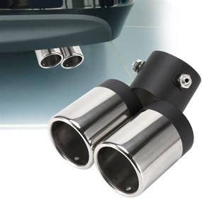 img 2 attached to 🚗 Stainless Steel Universal Car Exhaust Muffler Pipe End Tip - 60mm Round Mouth Double-tube Tail Pipe with Curved Design