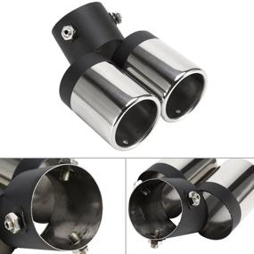 img 3 attached to 🚗 Stainless Steel Universal Car Exhaust Muffler Pipe End Tip - 60mm Round Mouth Double-tube Tail Pipe with Curved Design