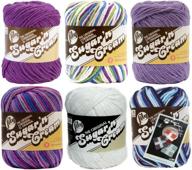 🧶 6-pack variety assortment of lily sugar'n cream yarn: 100% cotton solids and ombres, medium weight worsted bundle with four square dishcloth pattern logo