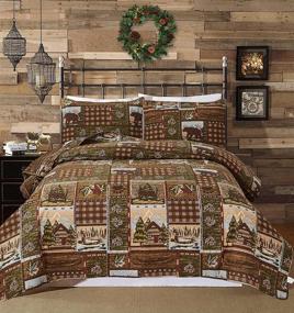 img 4 attached to 🏞️ Rustic Cabin Quilt Set - Lodge Bedspread Queen/Full Size | Patchwork Wildlife Moose, Deer, Bear | Stitched Coverlet Bedding Set | Brown All Season Quilted Cover | 90"x90