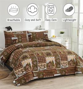 img 3 attached to 🏞️ Rustic Cabin Quilt Set - Lodge Bedspread Queen/Full Size | Patchwork Wildlife Moose, Deer, Bear | Stitched Coverlet Bedding Set | Brown All Season Quilted Cover | 90"x90