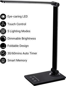 img 3 attached to 💡 Black LED Desk Lamp with Touch Control, 5 Color Modes & Dimmable Brightness Levels, Ideal for Home Office, Reading, Computer Work, Auto Timer, Eye-Caring, 7W