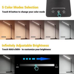 img 1 attached to 💡 Black LED Desk Lamp with Touch Control, 5 Color Modes & Dimmable Brightness Levels, Ideal for Home Office, Reading, Computer Work, Auto Timer, Eye-Caring, 7W