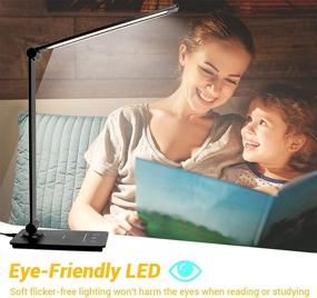 img 2 attached to 💡 Black LED Desk Lamp with Touch Control, 5 Color Modes & Dimmable Brightness Levels, Ideal for Home Office, Reading, Computer Work, Auto Timer, Eye-Caring, 7W