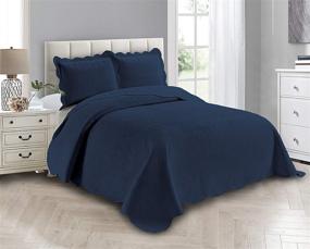 img 2 attached to 🛏️ Linen Plus Oversized Embossed Bedspread Set in Solid Navy Blue for King/California King Beds - Luxury Coverlet # Ashley