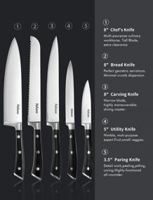 img 2 attached to 🔪 6-Piece Kitchen Knife Set with Wooden Block - High Carbon Stainless Steel Cutlery Set for Super Sharp Precision