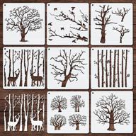 🌳 reusable tree stencils for diy crafts: reversed branches aspen trees - 8 piece set (15x15cm/5.9x5.9 inch) logo