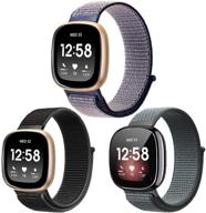 🏋️ мягкие регулируемые дышащие спортивные ремешки для fitbit sense/versa 3 - 3-пакет нейлоновых ремешков, женские и мужские аксессуары на запястье, navy/black/gray логотип