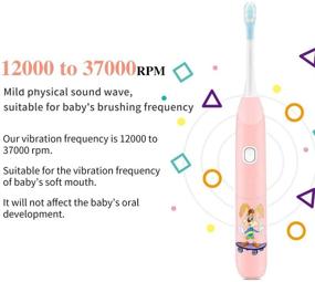img 1 attached to Перезаряжаемая детская электрическая зубная щетка с таймером, двухступенчатой сверхзвуковой технологией, водонепроницаемой и функцией памяти - в комплекте 4 сменные насадки и 3 режима - идеально для детей (розовая)