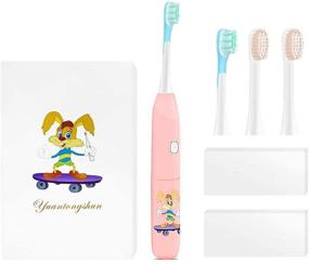 img 4 attached to Rechargeable Kids Electric Toothbrush with Timer, 2-Stage Sonic Technology, Waterproof & Memory Function - Includes 4 Replacement Heads and 3 Modes - Perfect for Kids (Pink)