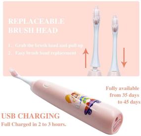 img 2 attached to Rechargeable Kids Electric Toothbrush with Timer, 2-Stage Sonic Technology, Waterproof & Memory Function - Includes 4 Replacement Heads and 3 Modes - Perfect for Kids (Pink)
