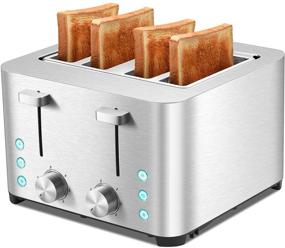 img 4 attached to 🍞 BBday 4-Slice Wide Slot Stainless Steel Toaster - 6 Bread Shade Settings, Defrost Function, Bagel & Cancel Options - Removable Crumb Tray, 1500W Power