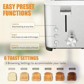 img 1 attached to 🍞 BBday 4-Slice Wide Slot Stainless Steel Toaster - 6 Bread Shade Settings, Defrost Function, Bagel & Cancel Options - Removable Crumb Tray, 1500W Power