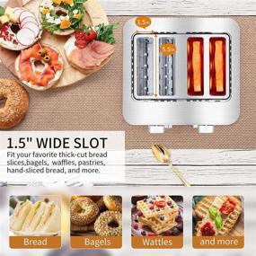 img 2 attached to 🍞 BBday 4-Slice Wide Slot Stainless Steel Toaster - 6 Bread Shade Settings, Defrost Function, Bagel & Cancel Options - Removable Crumb Tray, 1500W Power