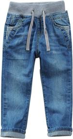 img 4 attached to 👖 Elastic Mid Waist Denim Jeans for Toddler Boys – Full Length Straight Pants, Washed Design