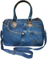 upcycling denim zipper shoulder handbag logo