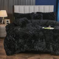 🖤 yaoshuho plush fluffy duvet cover set - queen size luxury ultra soft shaggy bedding in black logo