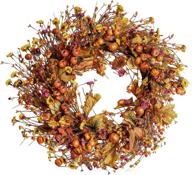 🍁 22" fall berry wreath: autumn orange front door harvest decor with pumpkins, acorns & maple leaves - artificial thanksgiving harvest festival wreath for home decor & front door логотип