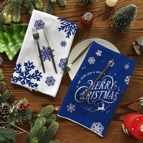 img 2 attached to 🎄 Artoid Режим Лось Снег Веселое Рождество Кухонные Полотенца - Набор из 4 синих зимних праздничных чайных полотенец - 18 x 28 дюймов - ультраабсорбирующая салфетка для вытирания посуды при готовке и выпечке