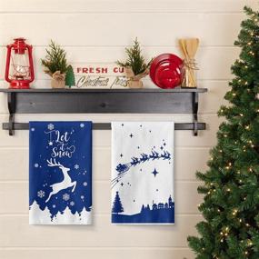 img 3 attached to 🎄 Artoid Режим Лось Снег Веселое Рождество Кухонные Полотенца - Набор из 4 синих зимних праздничных чайных полотенец - 18 x 28 дюймов - ультраабсорбирующая салфетка для вытирания посуды при готовке и выпечке