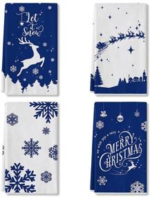 img 4 attached to 🎄 Artoid Режим Лось Снег Веселое Рождество Кухонные Полотенца - Набор из 4 синих зимних праздничных чайных полотенец - 18 x 28 дюймов - ультраабсорбирующая салфетка для вытирания посуды при готовке и выпечке