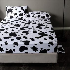 img 3 attached to 🐄 Cute Cartoon Cow Print Bed Sheet Set - Full Size, Ultra Soft Microfiber Bed Sheets for Kids/Boys/Girls - Black and White Milk Cow Bedding Collections - Includes 1 Fitted Sheet, 1 Flat Sheet, and 2 Pillowcases