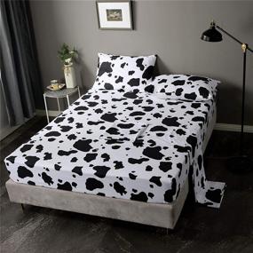 img 4 attached to 🐄 Cute Cartoon Cow Print Bed Sheet Set - Full Size, Ultra Soft Microfiber Bed Sheets for Kids/Boys/Girls - Black and White Milk Cow Bedding Collections - Includes 1 Fitted Sheet, 1 Flat Sheet, and 2 Pillowcases