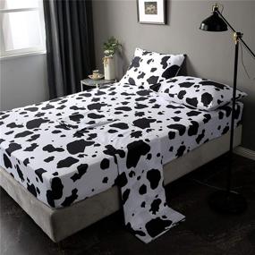 img 2 attached to 🐄 Cute Cartoon Cow Print Bed Sheet Set - Full Size, Ultra Soft Microfiber Bed Sheets for Kids/Boys/Girls - Black and White Milk Cow Bedding Collections - Includes 1 Fitted Sheet, 1 Flat Sheet, and 2 Pillowcases