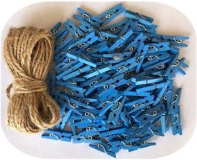 img 3 attached to 100-Pack Sky Blue DurReus Small Wooden Clips for Crafts, Postcards, Party Decor, with Jute Twine - Ideal for SEO