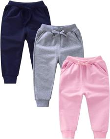 img 4 attached to 👧 T.H.L.S Toddler Boys Girls Sweatpants Cotton Active Jogger Pants with Pockets 1-7T, 3-Pack - Comfortable and Stylish Joggers for Active Kids