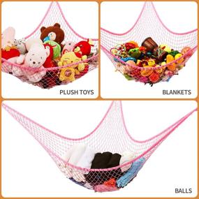 img 2 attached to Organize and Display Your Stuffed Animals with a Pink Stuffed Animal Hammock from G-Helper - 70 inch Jumbo Toy Storage Hammock Hanging Net for Kids Bedroom