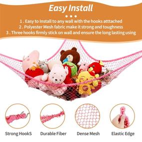 img 3 attached to Organize and Display Your Stuffed Animals with a Pink Stuffed Animal Hammock from G-Helper - 70 inch Jumbo Toy Storage Hammock Hanging Net for Kids Bedroom