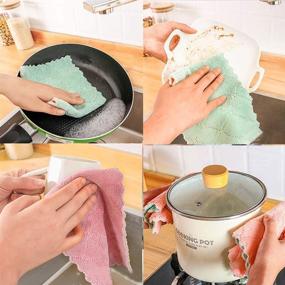 img 3 attached to 🧽 Premium 12 Pack Microfiber Cleaning Cloth: Super Absorbent, Nonstick Dishcloths in Pink, Green, Purple, Gray