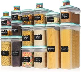 img 4 attached to 40 Pc Food Storage Containers Set by Shazo - Largest Airtight Dry Food Space Saver with Interchangeable Lid, Labels + Marker - One Lid Fits All - Reusable