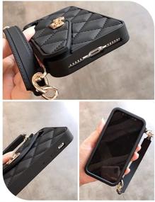 img 1 attached to UnnFiko Wallet Case for iPhone 12 Pro Max - Cute Light Luxury Bag Design, Purse Flip Card Pouch Cover with Soft Silicone Case, Handstrap & Long Shoulder Strap (Black)