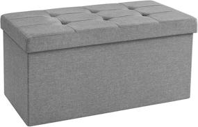 img 4 attached to 🪑 SONGMICS 30 Inch Storage Ottoman Bench, Chest with Lid, Foldable Seat, Ideal for Bedroom and Hallway, Space-Saving Design, 80L Capacity, 660 lb Weight Capacity, in Light Gray ULSF47G