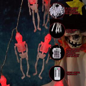 img 3 attached to Spooky Halloween Skeleton Decoration String Lights for Haunted Houses - 10ft, Waterproof, Battery Operated, with Remote Control - Perfect for Indoor and Outdoor Use to Create a Chilling Halloween Horror Atmosphere (Red)