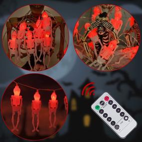 img 1 attached to Spooky Halloween Skeleton Decoration String Lights for Haunted Houses - 10ft, Waterproof, Battery Operated, with Remote Control - Perfect for Indoor and Outdoor Use to Create a Chilling Halloween Horror Atmosphere (Red)