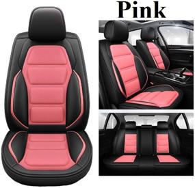 img 3 attached to 🚗 Universal Car Seat Cover Set for Women and Men - Complete 5-Seat Protection in Black/Pink, featuring Leather and Mesh Fibers