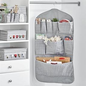 img 3 attached to 🎁 mDesign Soft Fabric Gift Organizer - Hanging with Easy-View Clear Panels, 11 Pockets, Stores Long Rolls of Gift Wrap - Gray