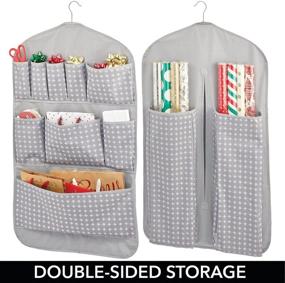 img 2 attached to 🎁 mDesign Soft Fabric Gift Organizer - Hanging with Easy-View Clear Panels, 11 Pockets, Stores Long Rolls of Gift Wrap - Gray